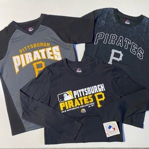 Majestic Boys Pittsburgh Pirates Shirts Medium 10-12 - NWT Like New- 3 Shirts